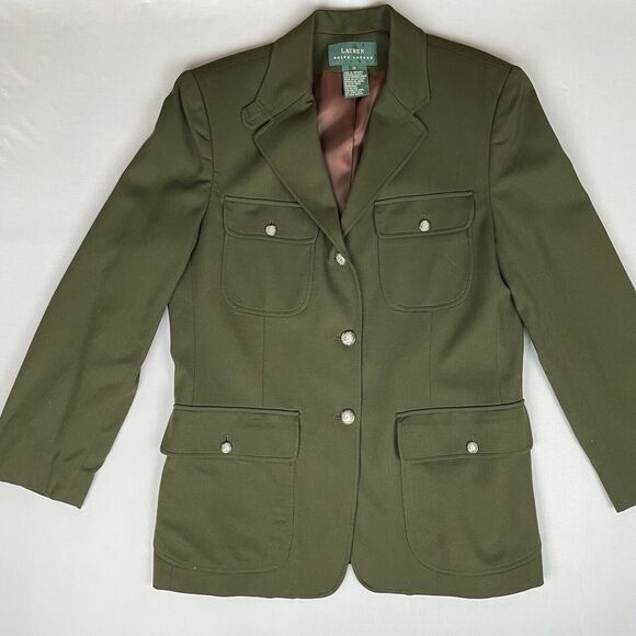 Ralph Lauren Wool Equestrian Jacket Women's Vintage 12 Green Gabardine Military - Picture 4 of 16